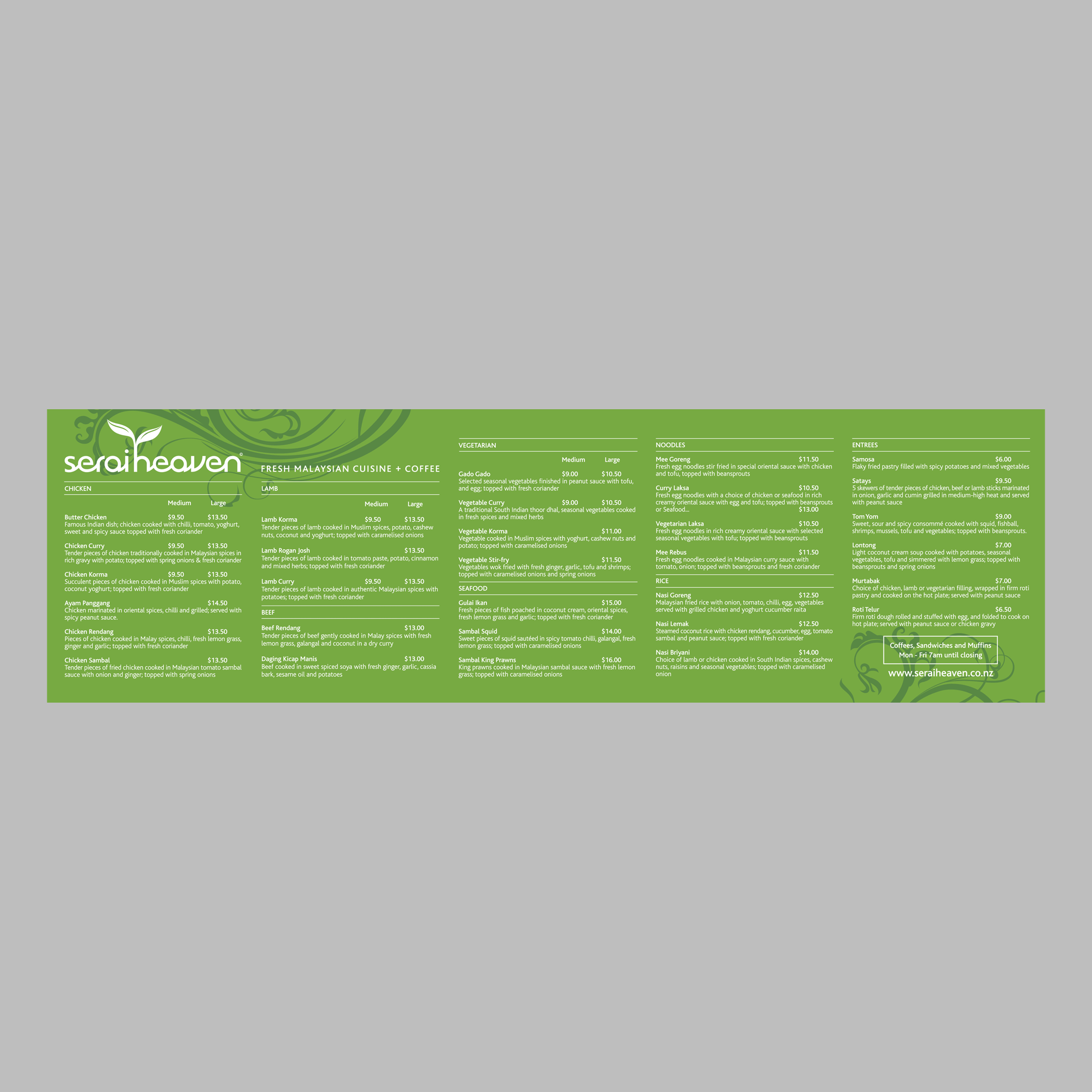 Digitally printed menu applied to backing panel