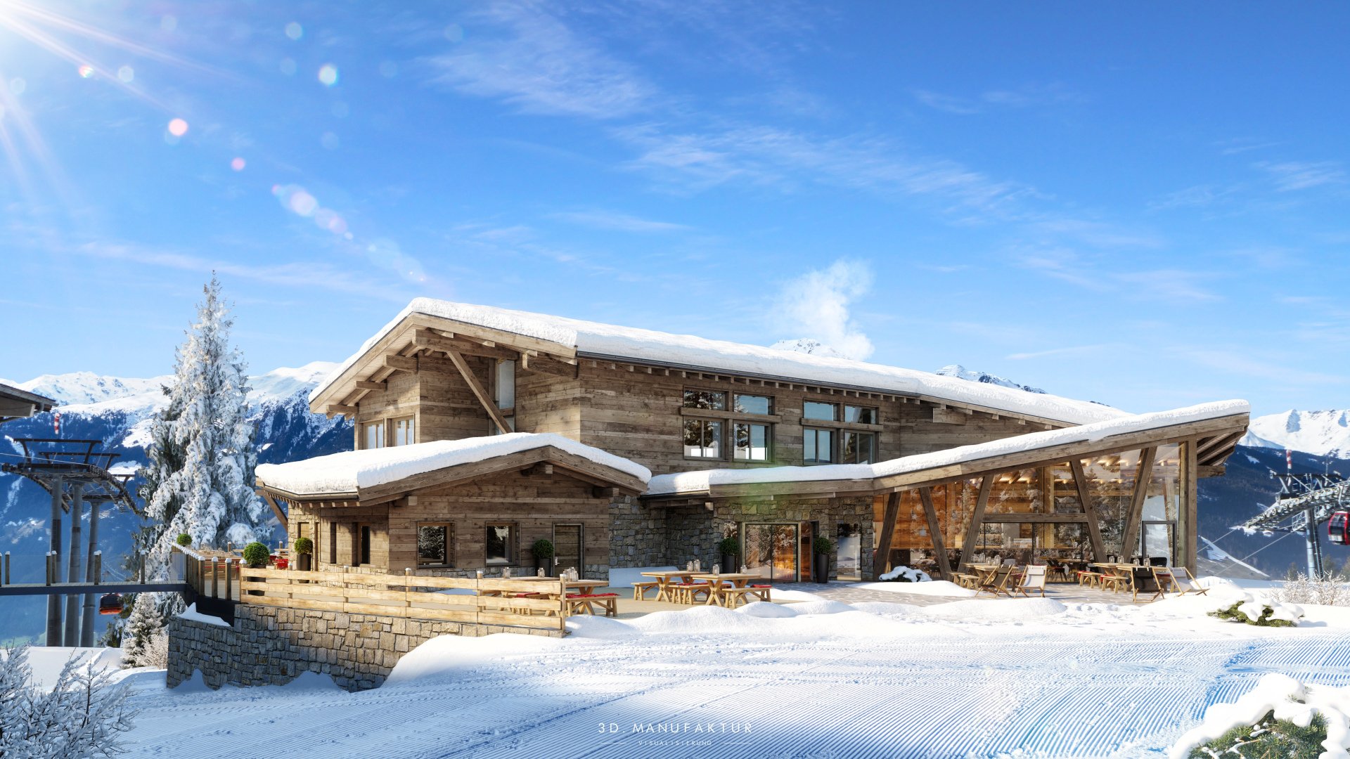 Architekturvisualisierung Skihütte Zillertal