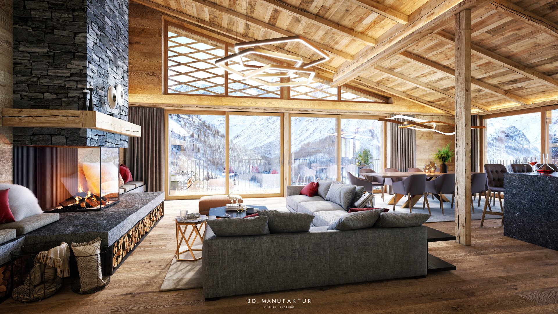 Visualisierung Chalet Arla Wohnraum