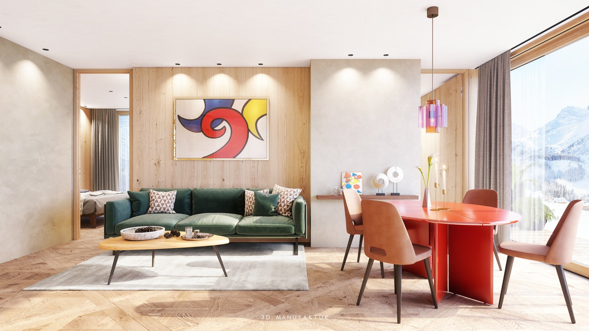 Visualisierung Chalet Arla Wohnraum