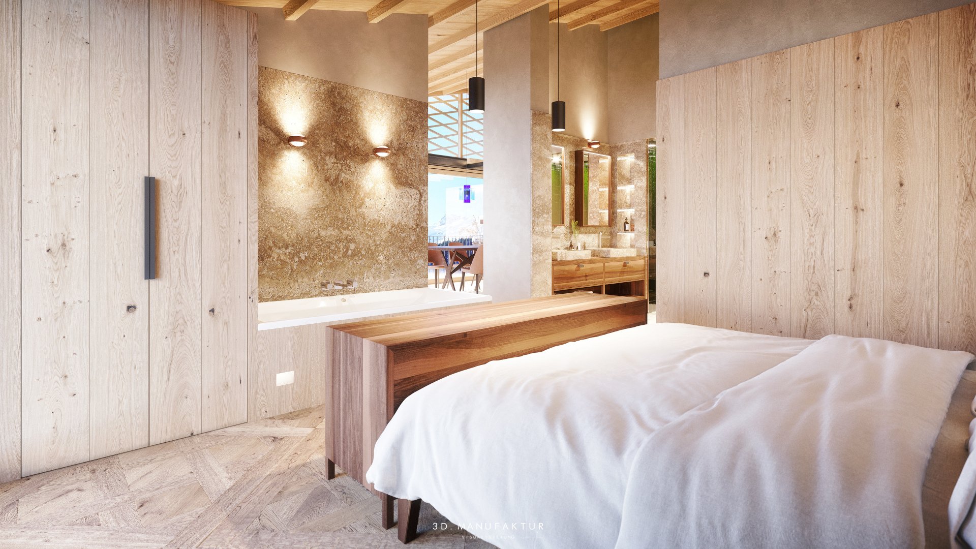 Visualisierung Chalet Arla Schlafzimmer