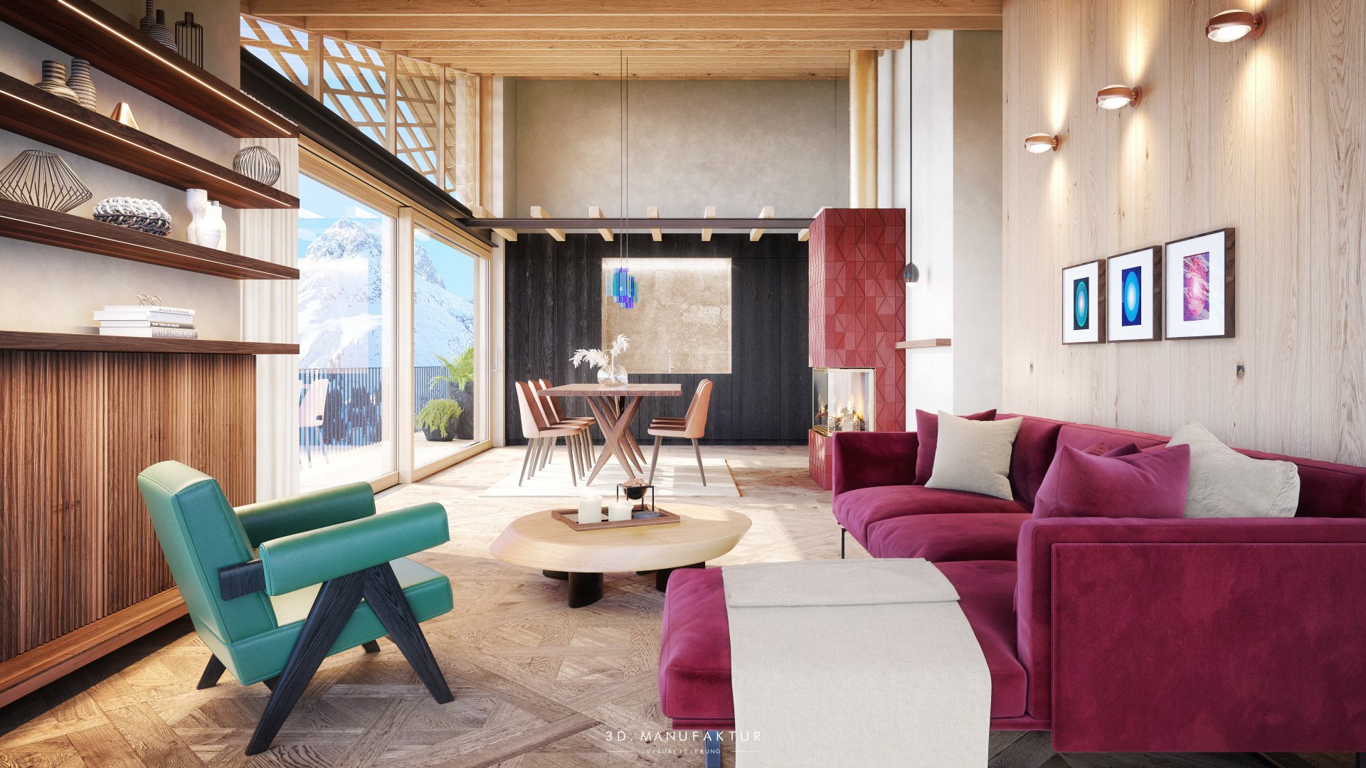 Visualisierung Chalet Arla Wohnraum