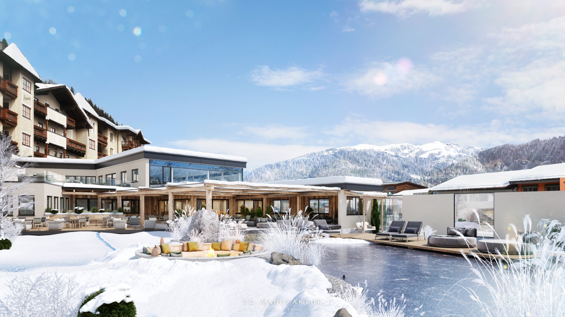 Architekturvisualisierung Hotel Alpenblick Winter