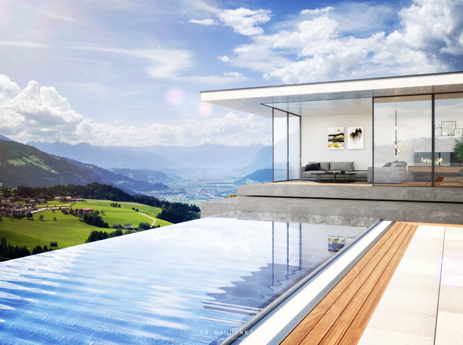 Architekturvisualisierung Penthouse in den Bergen Terrasse Pool