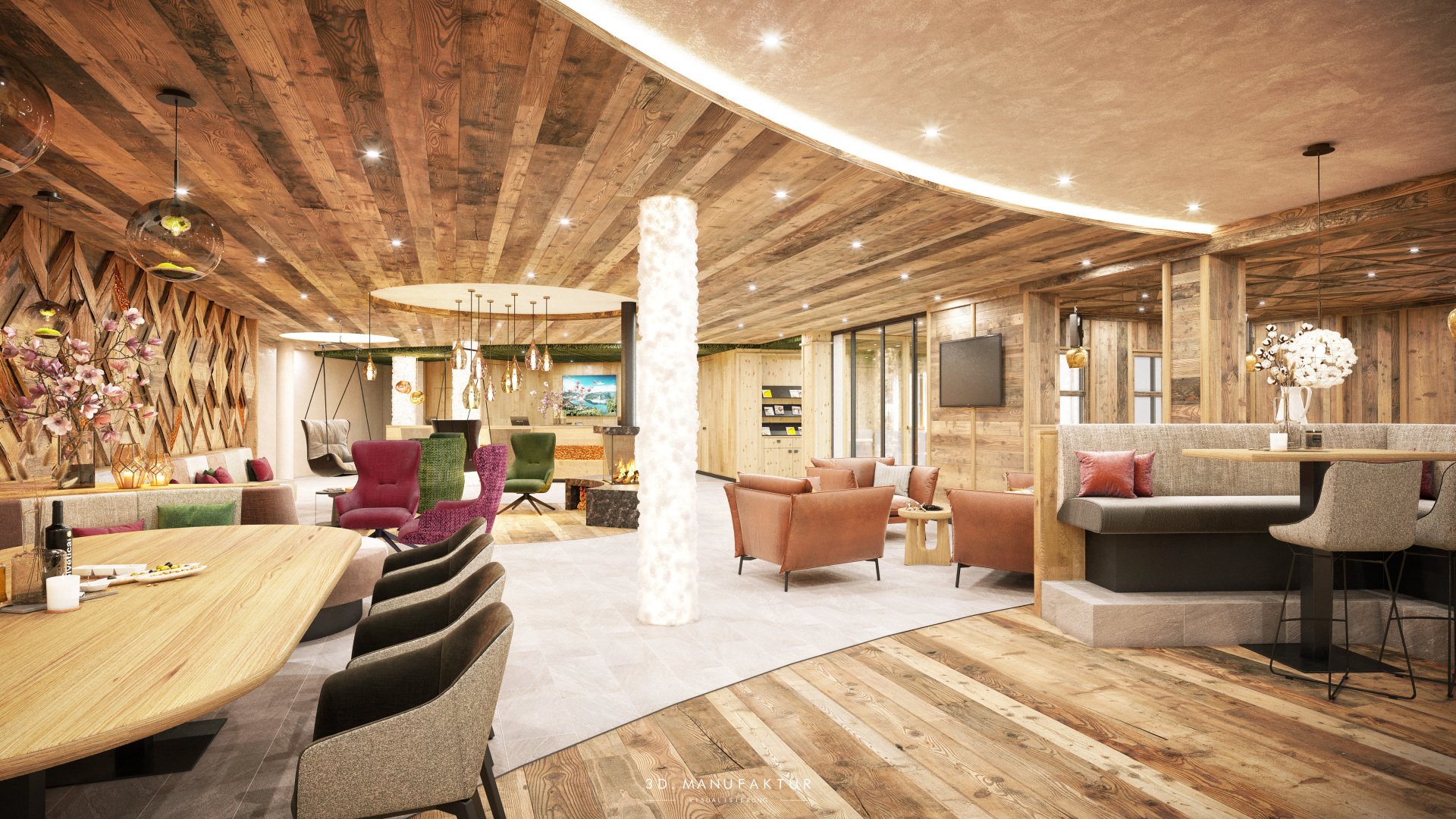 Architekturvisualisierung Hotel Alpenblick Lobby
