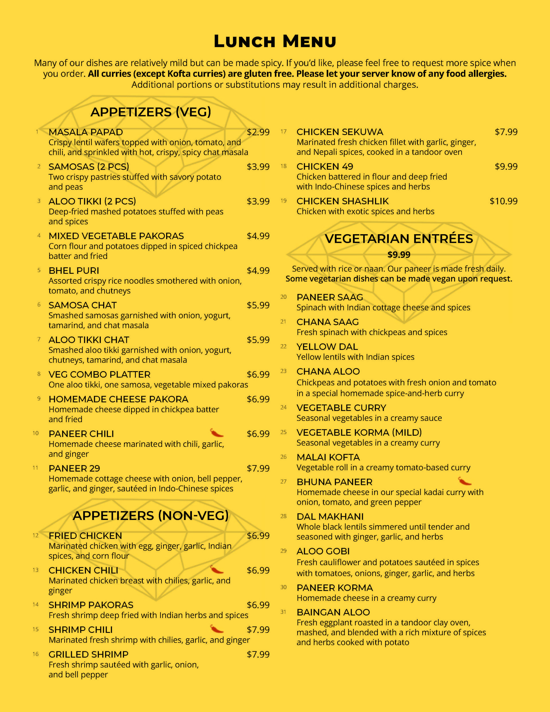 Kohinoor Lunch Menu Champaign, IL Kohinoor Indian Restaurant & Lounge