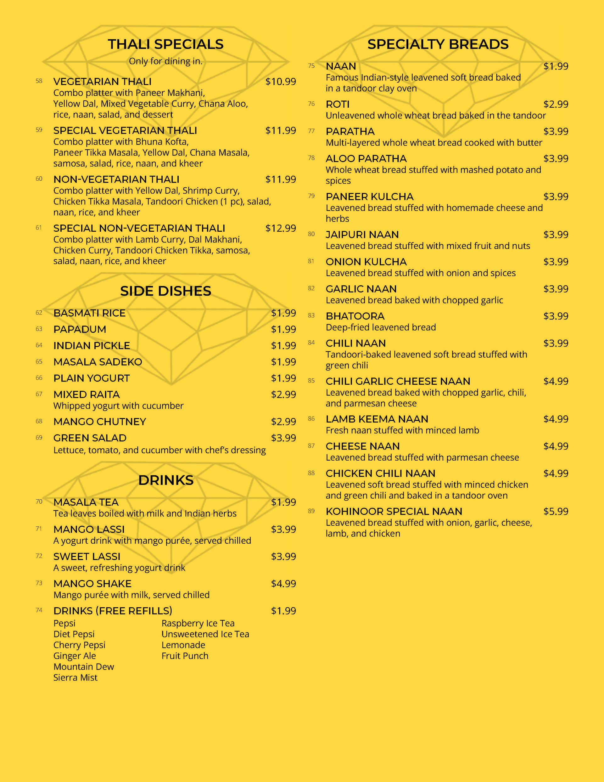 Kohinoor Lunch Menu Champaign, IL Kohinoor Indian Restaurant & Lounge