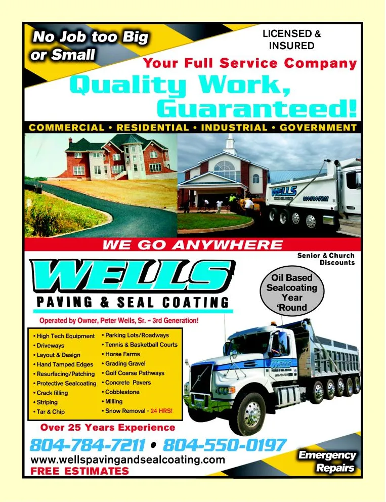 Licensed Paving Contractors Richmond, VA Wells Paving & Seal Coating