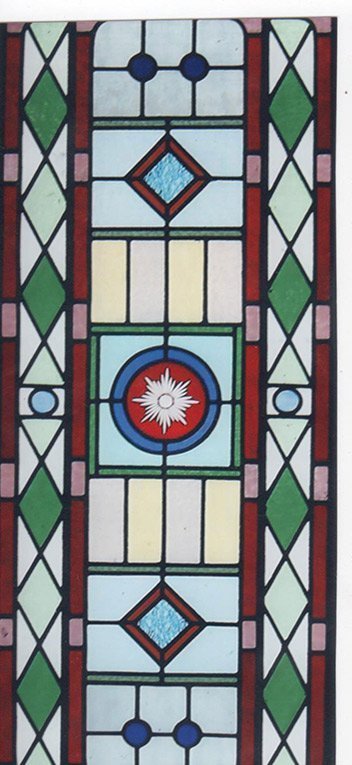 red circle with green and pink rectangles surrounding itleadlight