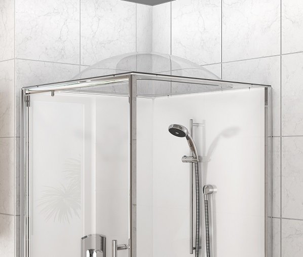 Bathroom interior. green tiles and cabin with shawer.