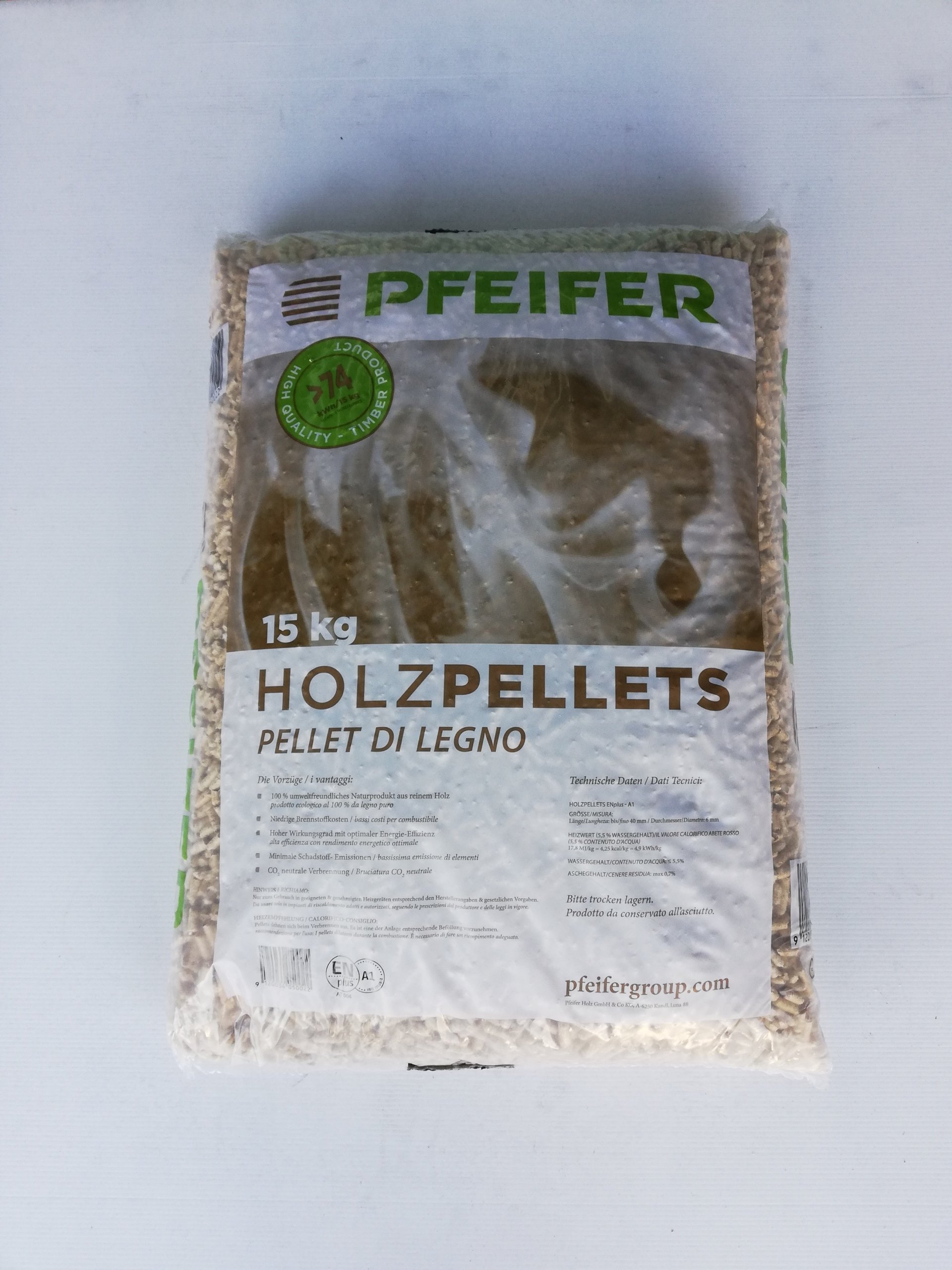 Pellet BIANCO HOLZ In Abete ENplus A1 15 Kg - 70 Sacchi Di 15kg
