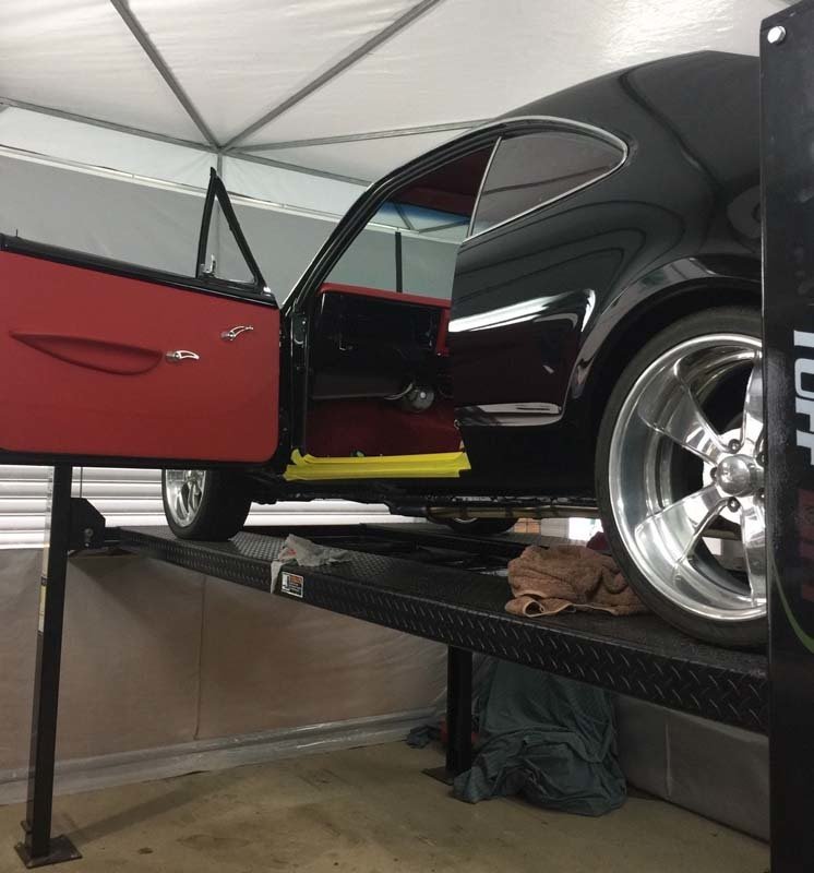 black car with red interior