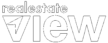 A black and white logo for real estate view