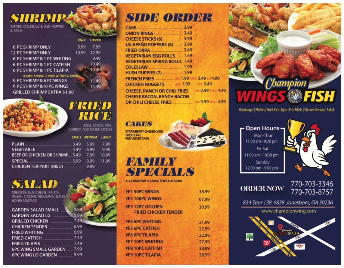 Champion Wings & Fish Menu