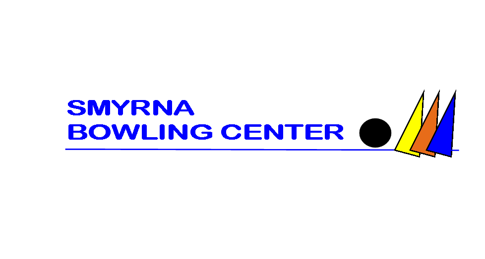 A logo for the smyrna bowling center with a bowling ball