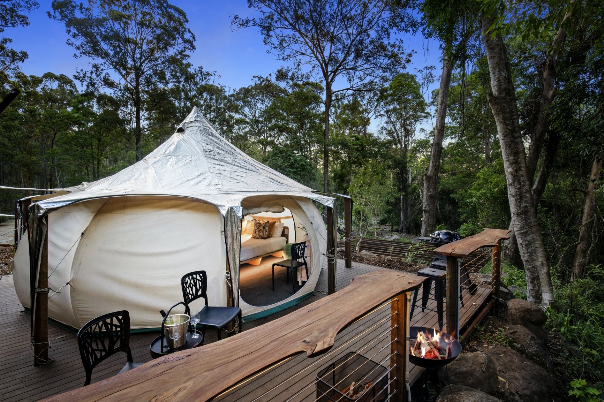 Glamping Mt Tamborine Luxury Lotus Tents Thunderbird Park, QLD