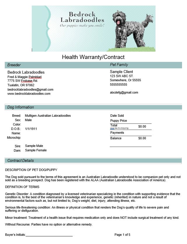 Health Warranty & Contract
