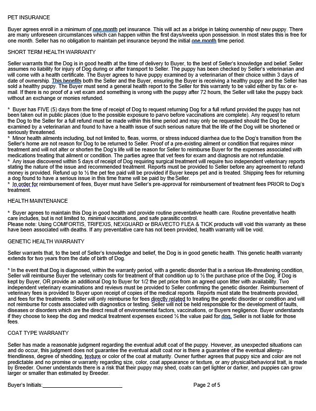 Health Warranty & Contract