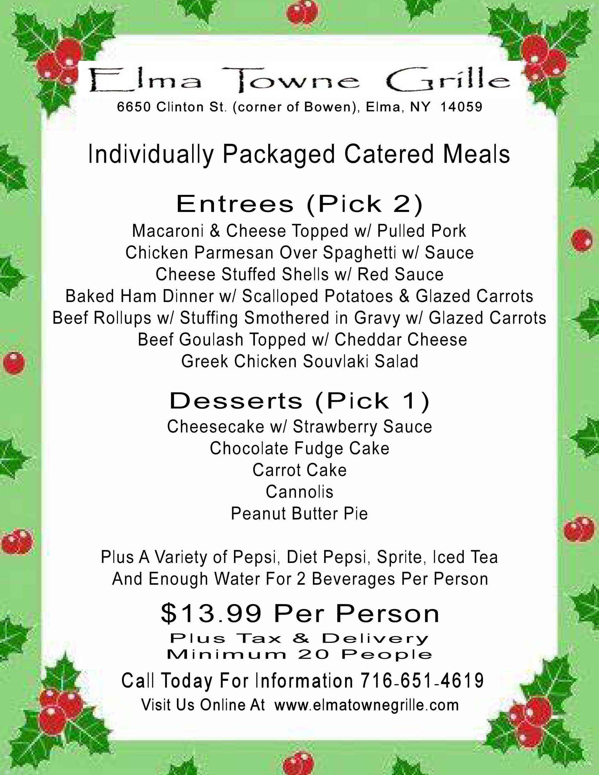 Elma Towne Grille Buffalo, NY Takeout Restaurant & Catering Service