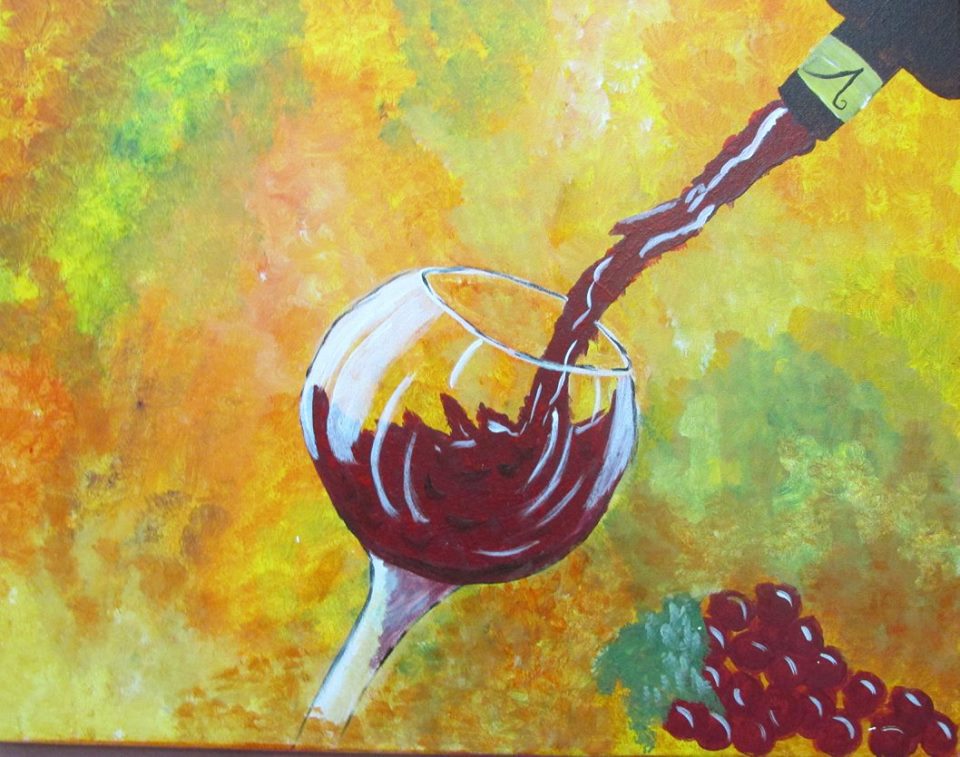 pouring wine painting