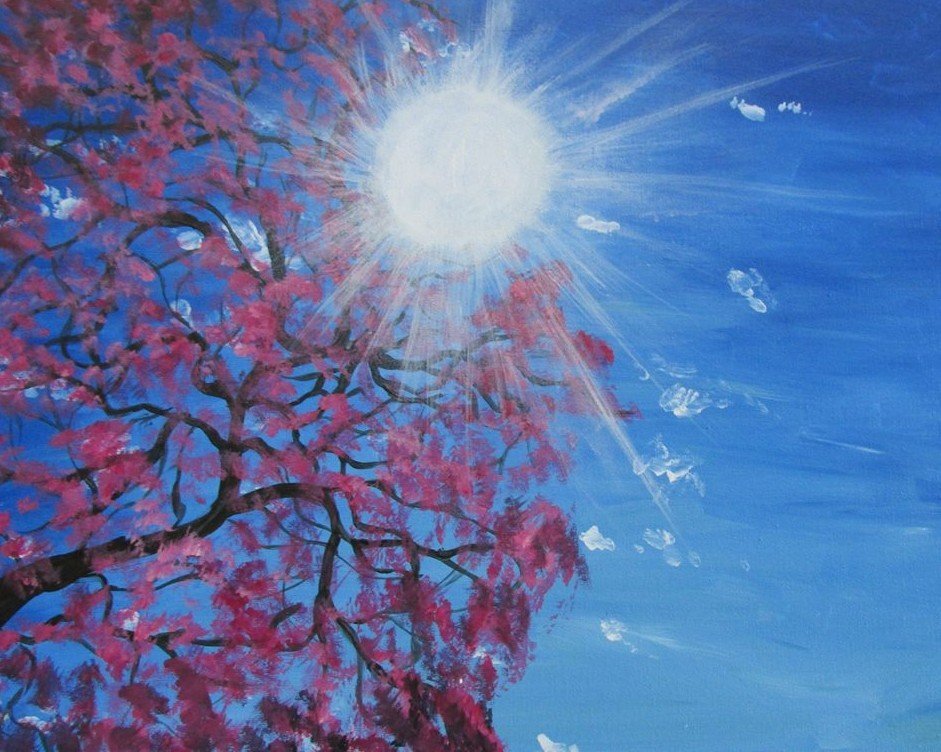 Flowering tree and sunlight painting