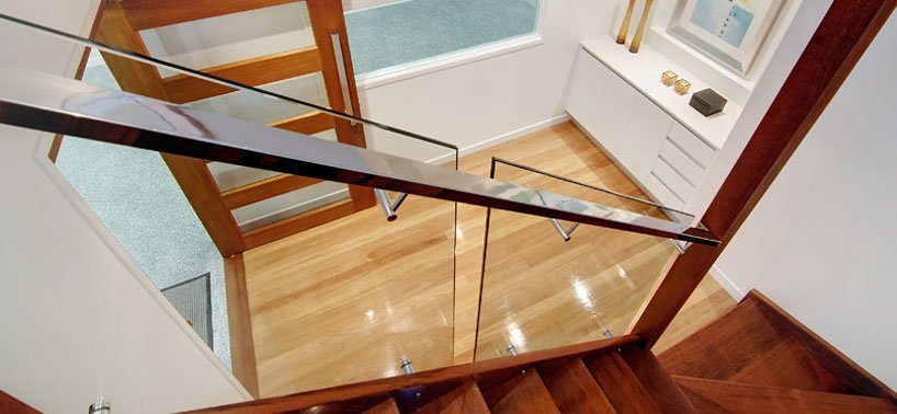 Glass balustrade with stainless steel hand rail