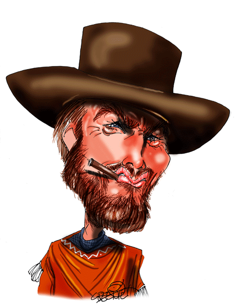 Clint Eastwood caricature by caricature artist David Green