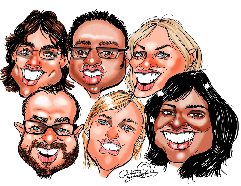 family, group or christmas card caricatures by caricature artist David Green