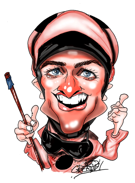 caricature of Jockey Luke Nolan by caricature artist David Green