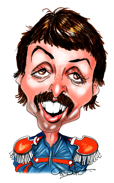 Caricature of PAUL McCartney celebrity bithday caricature by caricature artist David Green