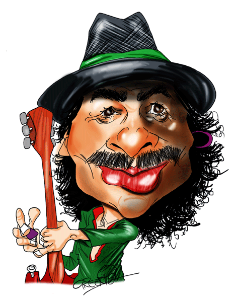 carlos santana caricature by caricature cartoon artist David Green