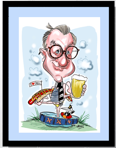 Framed caricatures delivered throughout Australia by cartoonist David Green