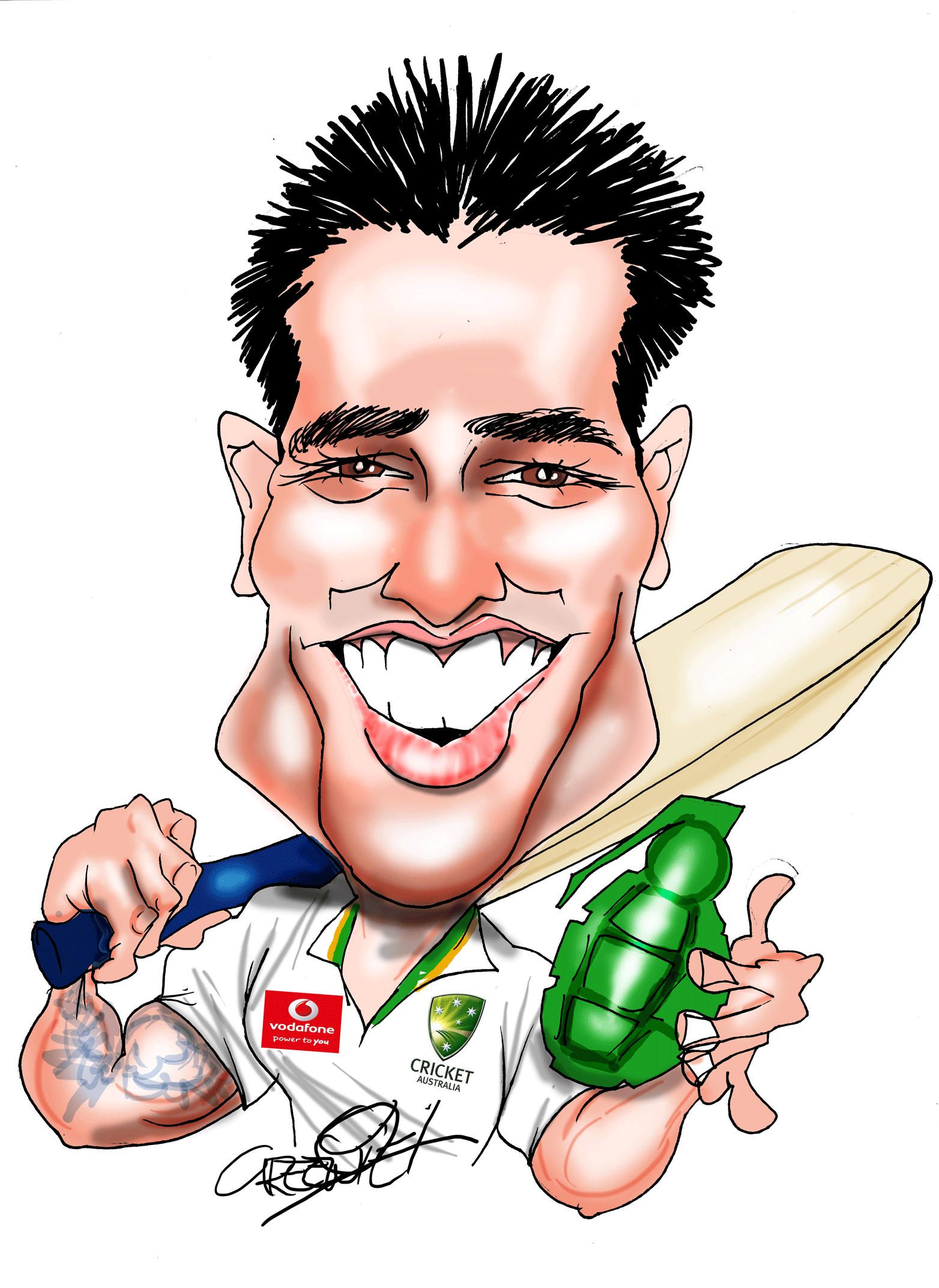 caricature Mitchell Johnson caricature by cartoonist David Green