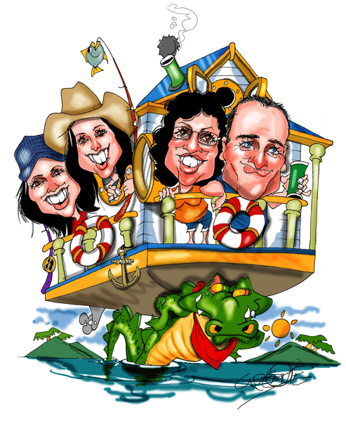 family, group or christmas card caricatures by caricature artist David Green