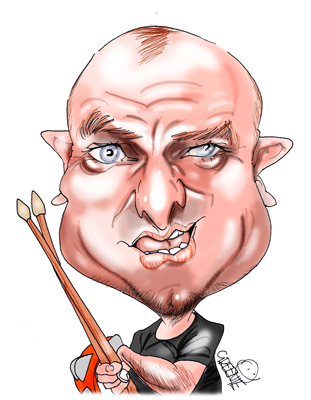 celebrity birthday of the week caricature of Phil Collins by cartoonist David Green