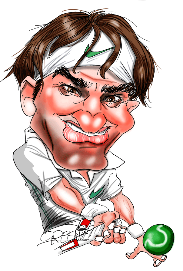 Sports star of the week Roger Federer by caricature artist David Green