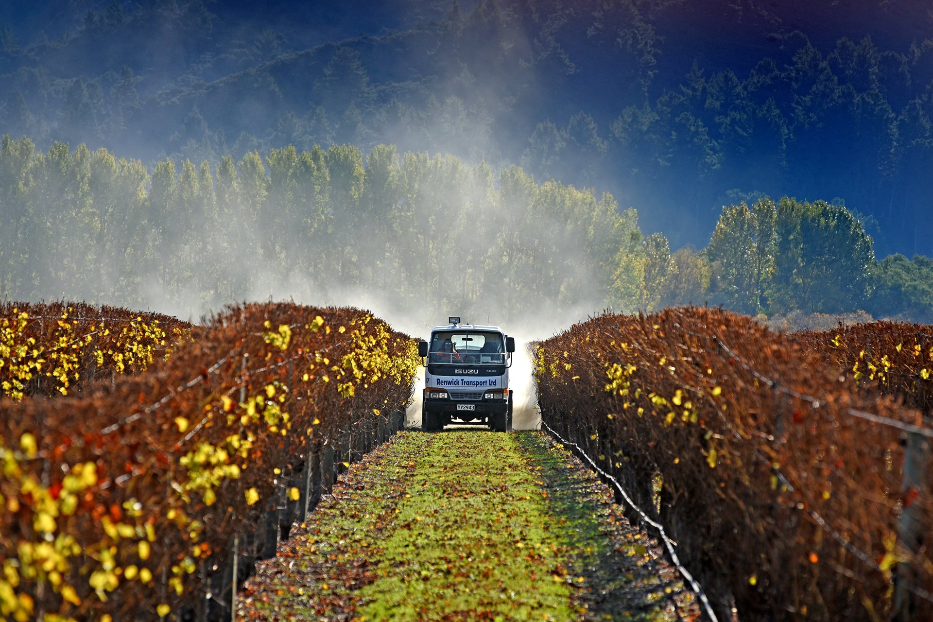 Fertiliser spreading in the Marlborough region by Renwick Transport.