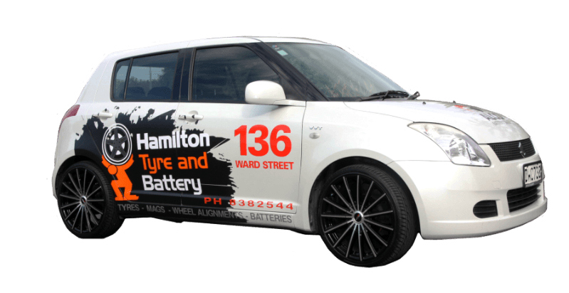 Hamilton Tyre and Battery car