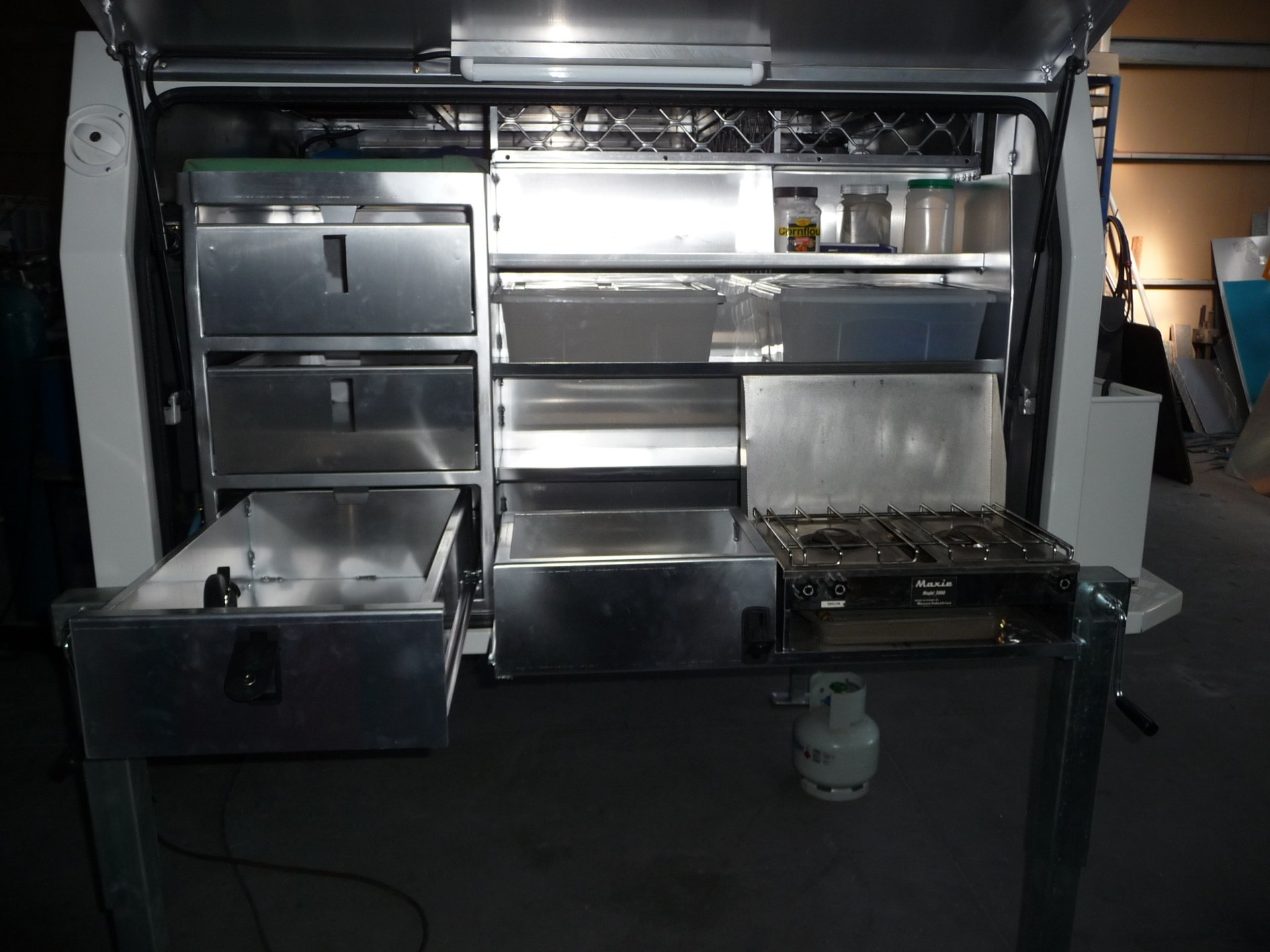 Inside canopy inside of truck