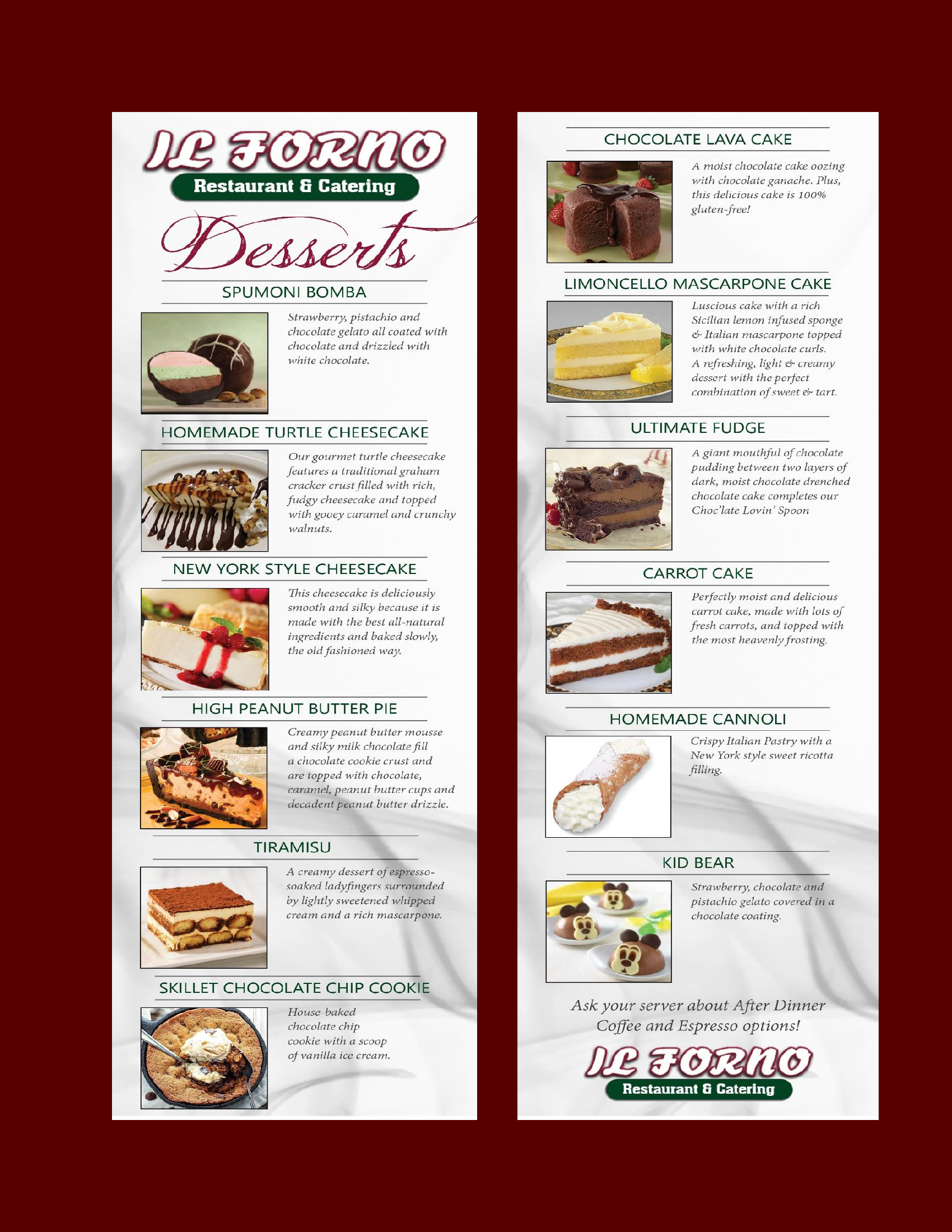 Dessert Menu Lunenburg MA