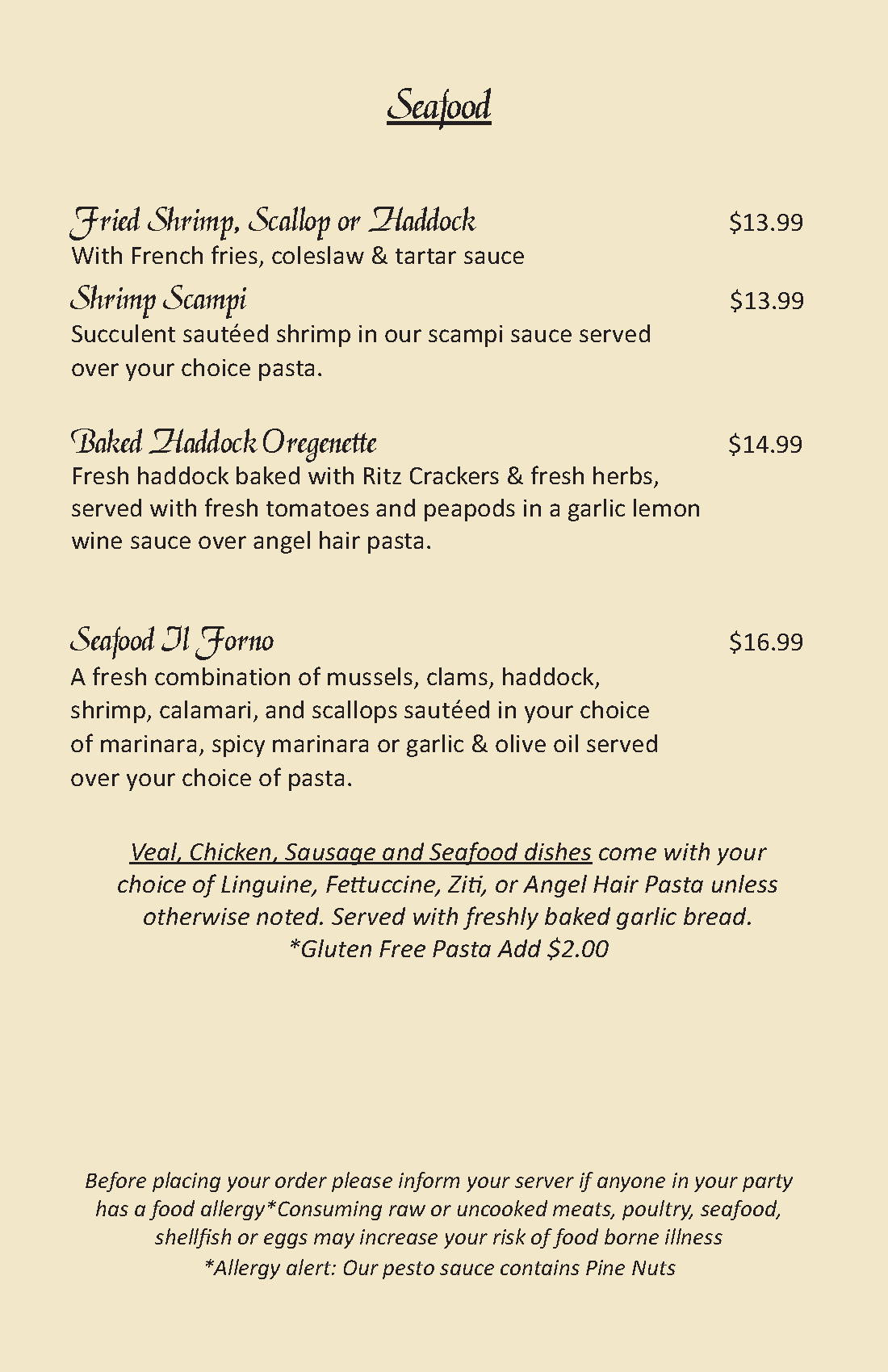 Lunch Special Menu Littleton, MA Il Forno Restaurant & Catering