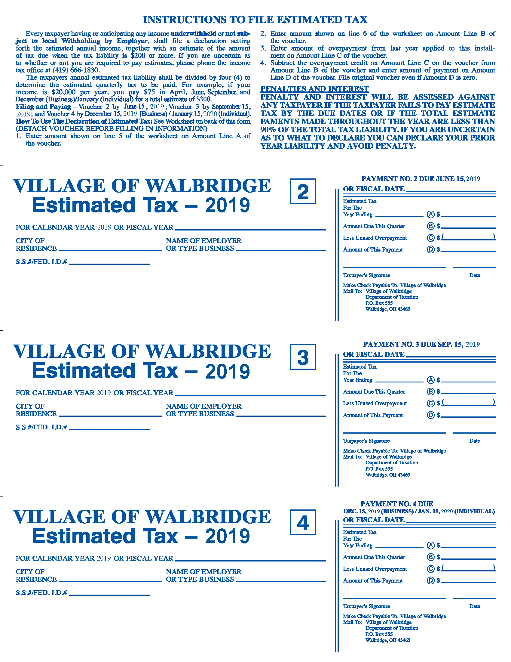 Village of Walbridge Ohio Tax Forms