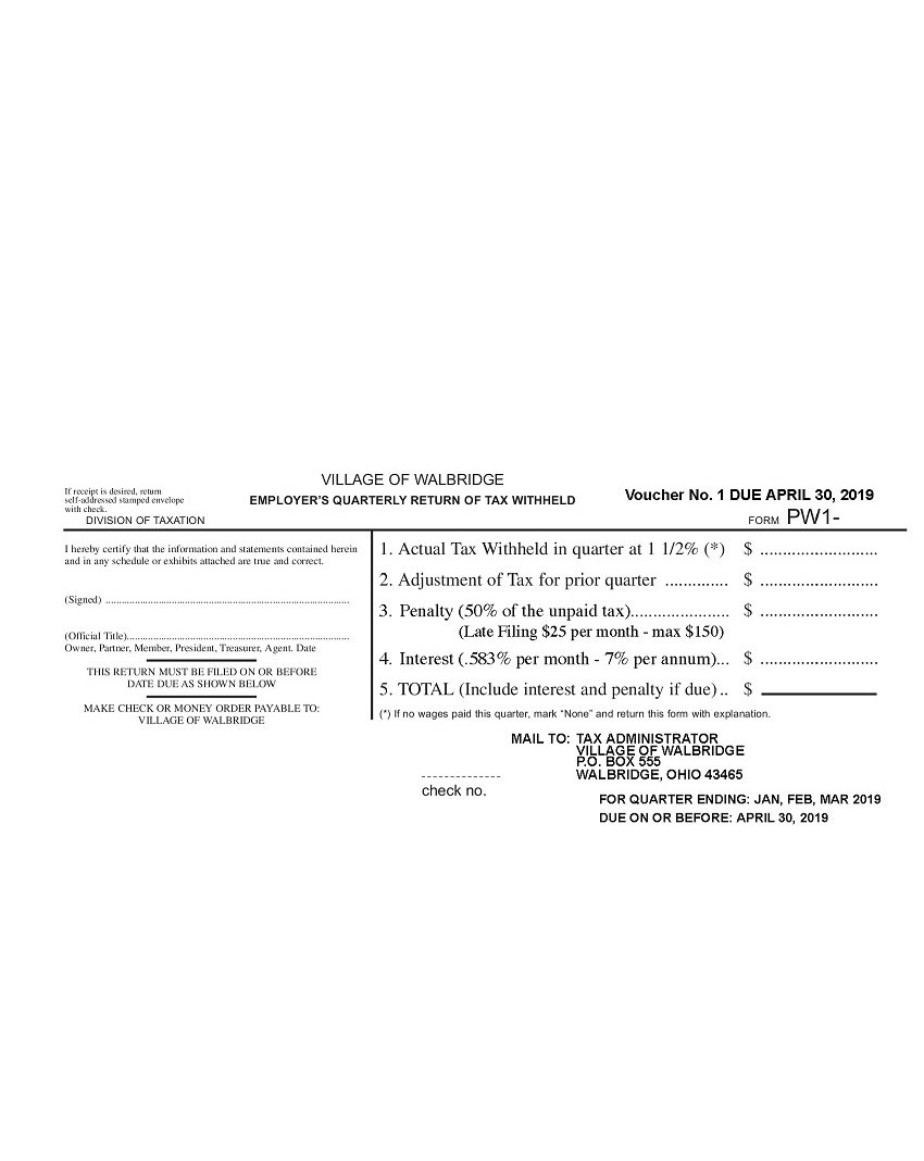 Village of Walbridge Ohio Tax Forms