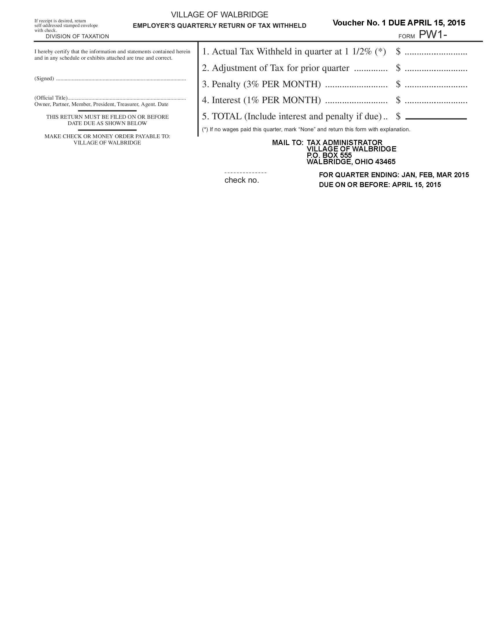 Village of Walbridge Ohio Tax Forms