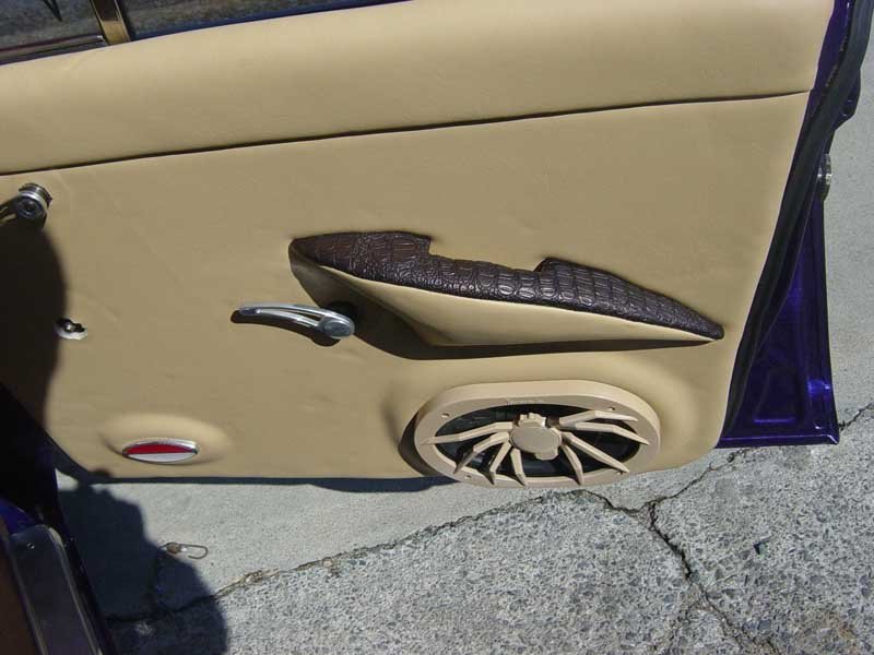 tan leather door paneling and door speaker
