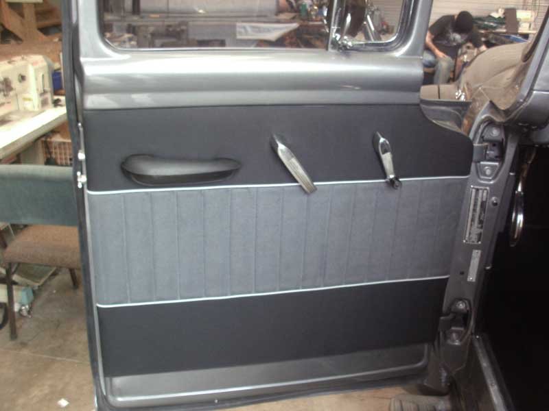 gray and black door panel in vintage pickup