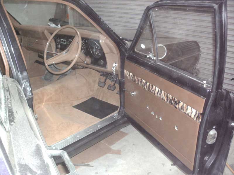brown and animal striped interior door panel