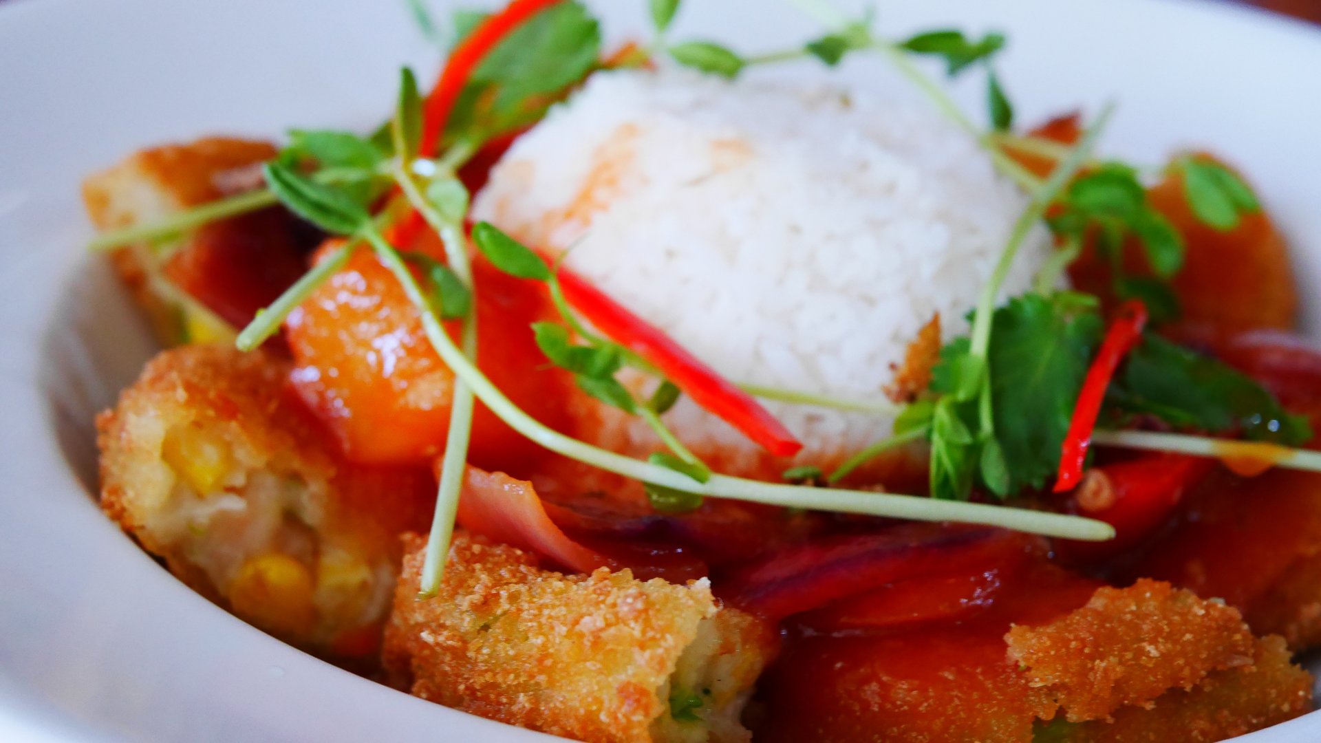 Sweet & Sour Vegetarian Croquettes with Rice