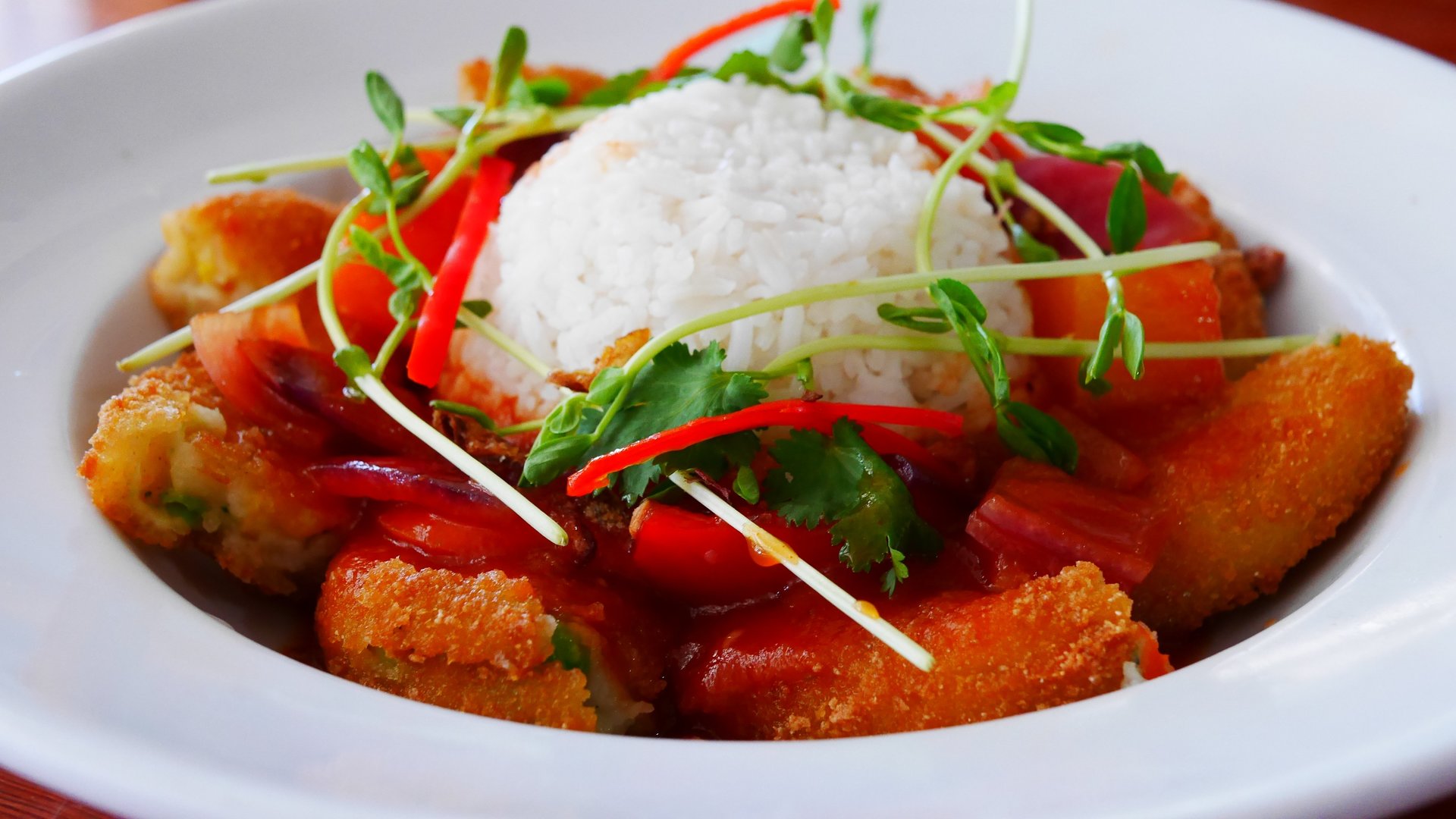 Sweet & Sour Vegetarian Croquettes with Rice