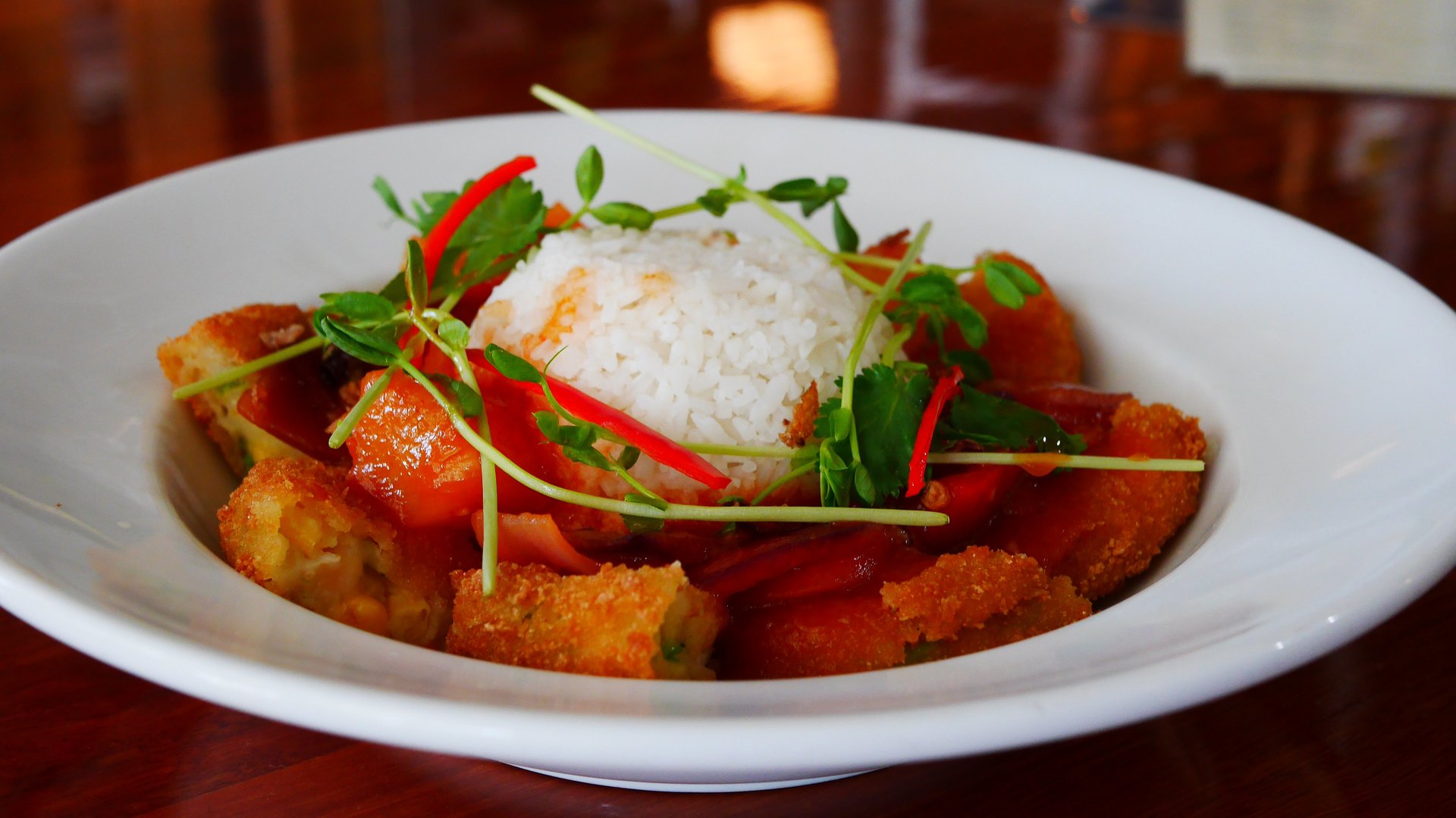 Sweet & Sour Vegetarian Croquettes with Rice